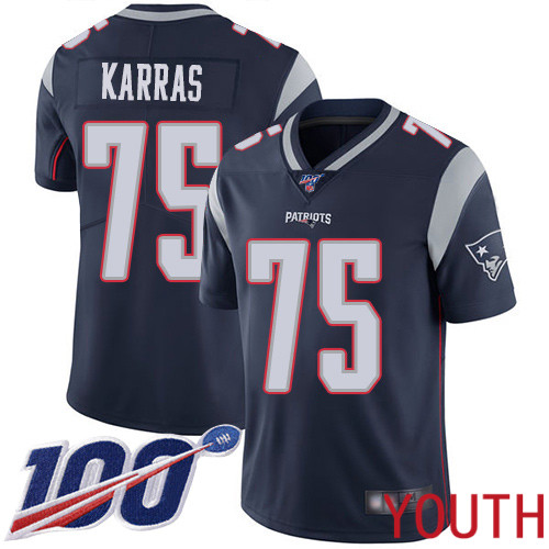 New England Patriots Football #75 Vapor Untouchable 100th Season Limited Navy Blue Youth Ted Karras Home NFL Jersey->youth nfl jersey->Youth Jersey